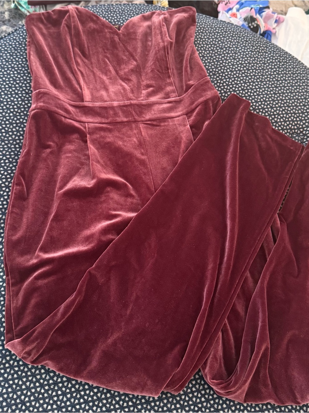 Express Women's Velvet Strapless Jumpsuit in Burgundy